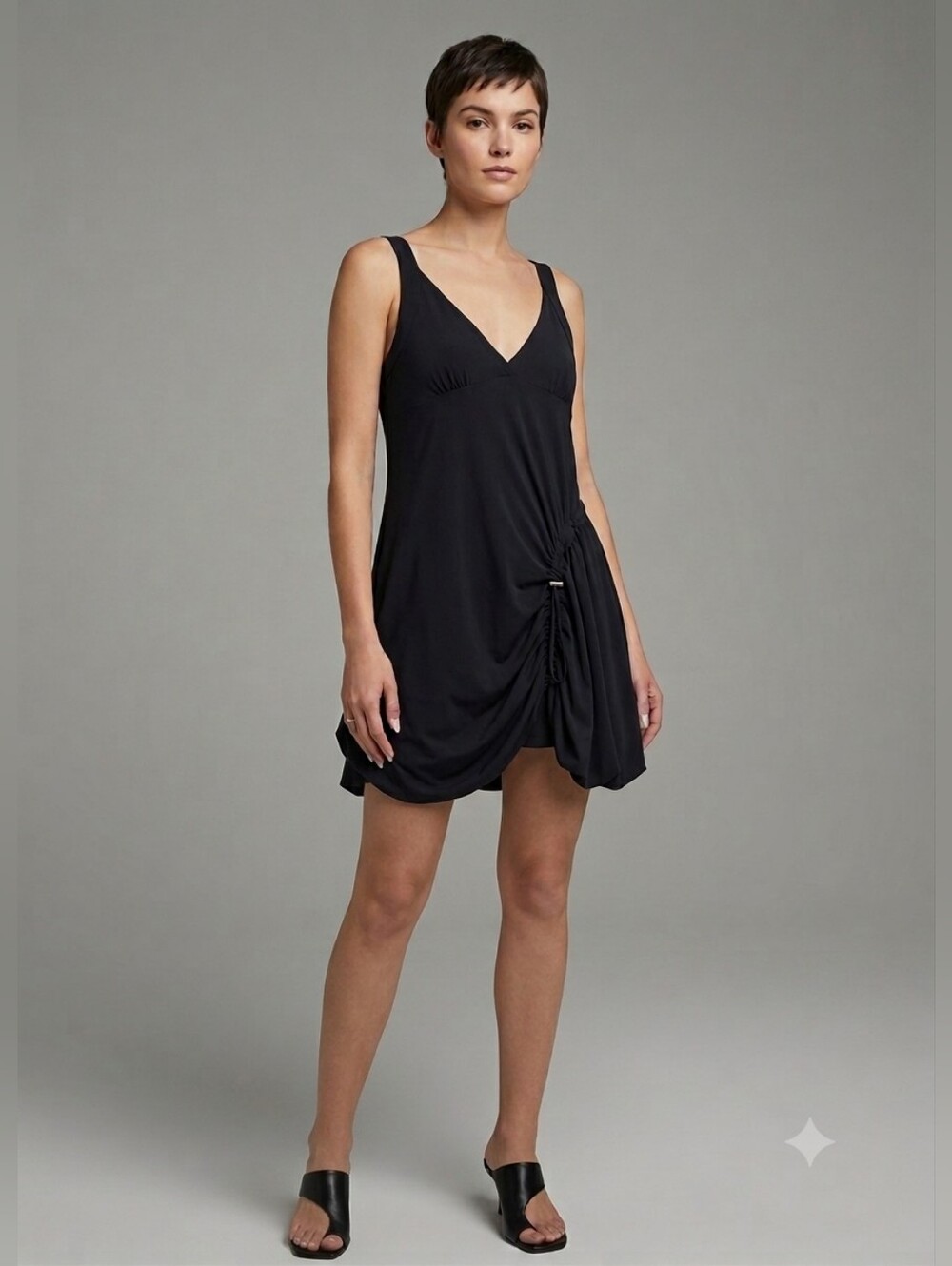 MC Planet Black Avant Garde Bubble Hem Draped Mini Slip Dress Size 8 NWOT LBD